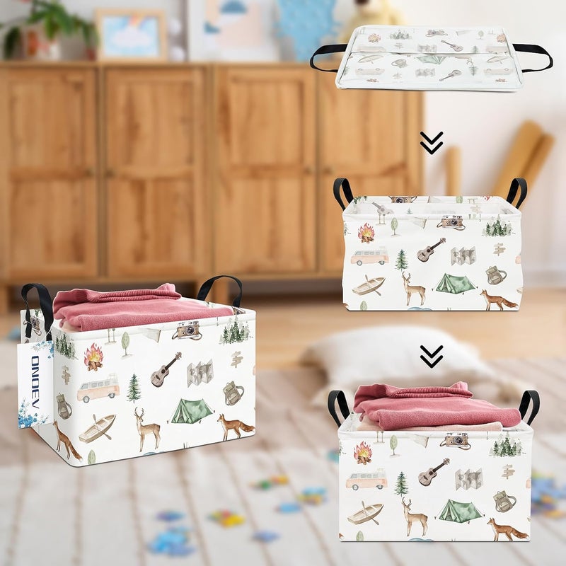 ONOEV Rectangular Folding Laundry Basket,waterproof Canvas Basket,gift basket,Suitable for children's room,Office,Clothes,Toys Storage(Outdoor adventure) - Image 5